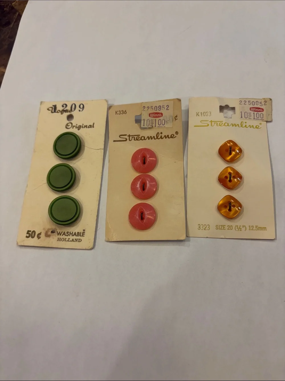Vintage trio of New Old Stock buttons, J&P Coats Zipper and Sulyn Liberty Bells